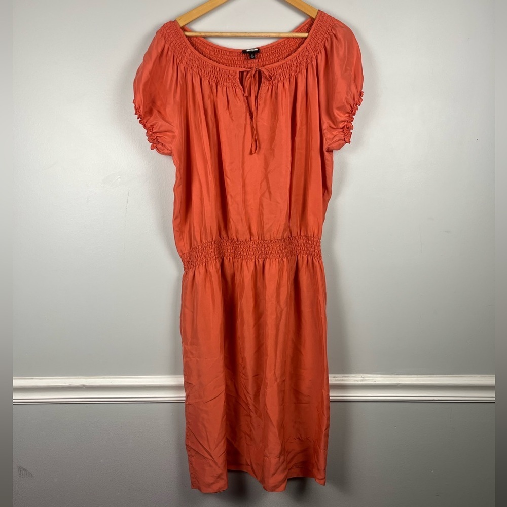 Talbots Womens Silk Dress Size 2X Coral Salmon Smocked